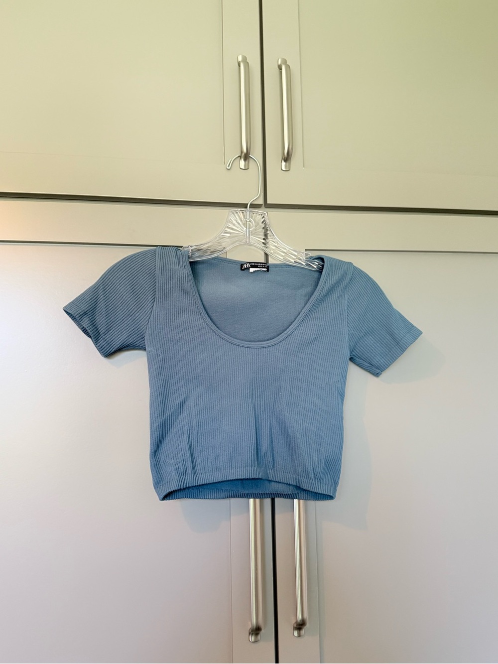 Blue Zara SEAMLESS CROP TOP in Petrol blue, Size XS/Small